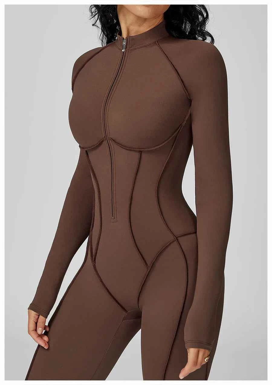 Women’s Seamless Long Sleeve Zipper Yoga Jumpsuit Slim Fit Outfit