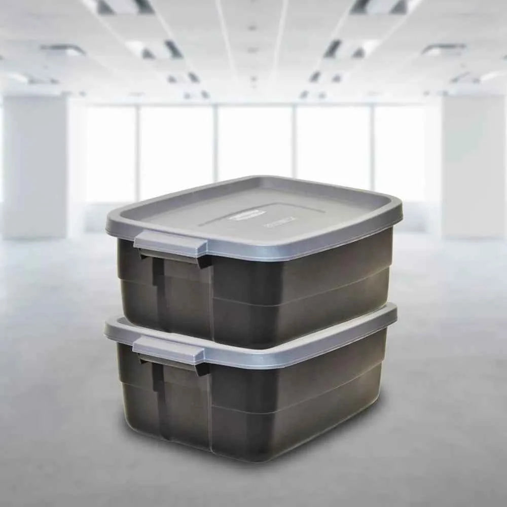 6-Pack Totes for Storage with Lids, Heavy Duty Plastic Storage Bins with Lids, Black Gray, 10 GAL - Stackable for Garage, Attic