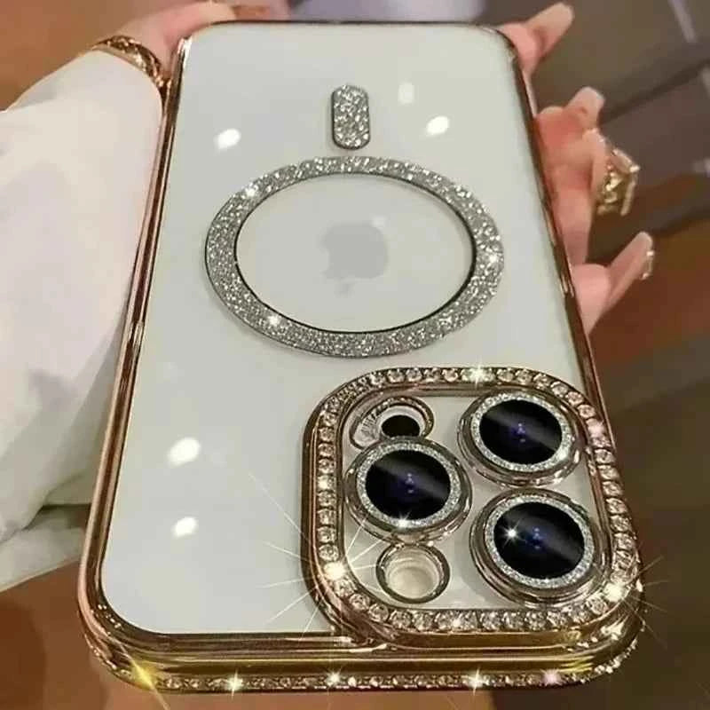 Luxury Diamond Glitter MagSafe Clear Case – Magnetic Wireless Charging Cover
