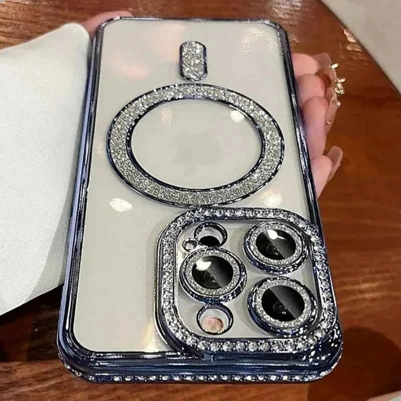 Luxury Diamond Glitter MagSafe Clear Case – Magnetic Wireless Charging Cover