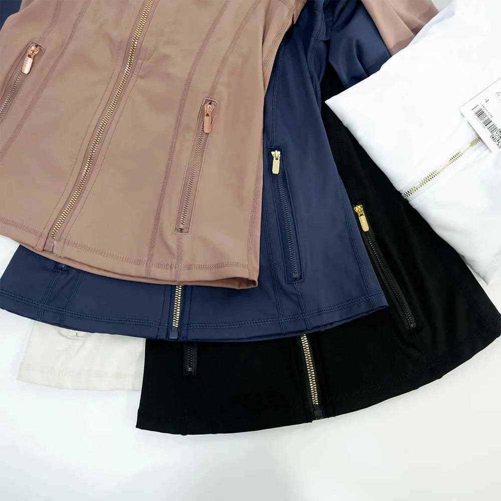 LULU FLORA Women’s Slim Fit Gold Zipper Yoga Jacket Quick‑Dry