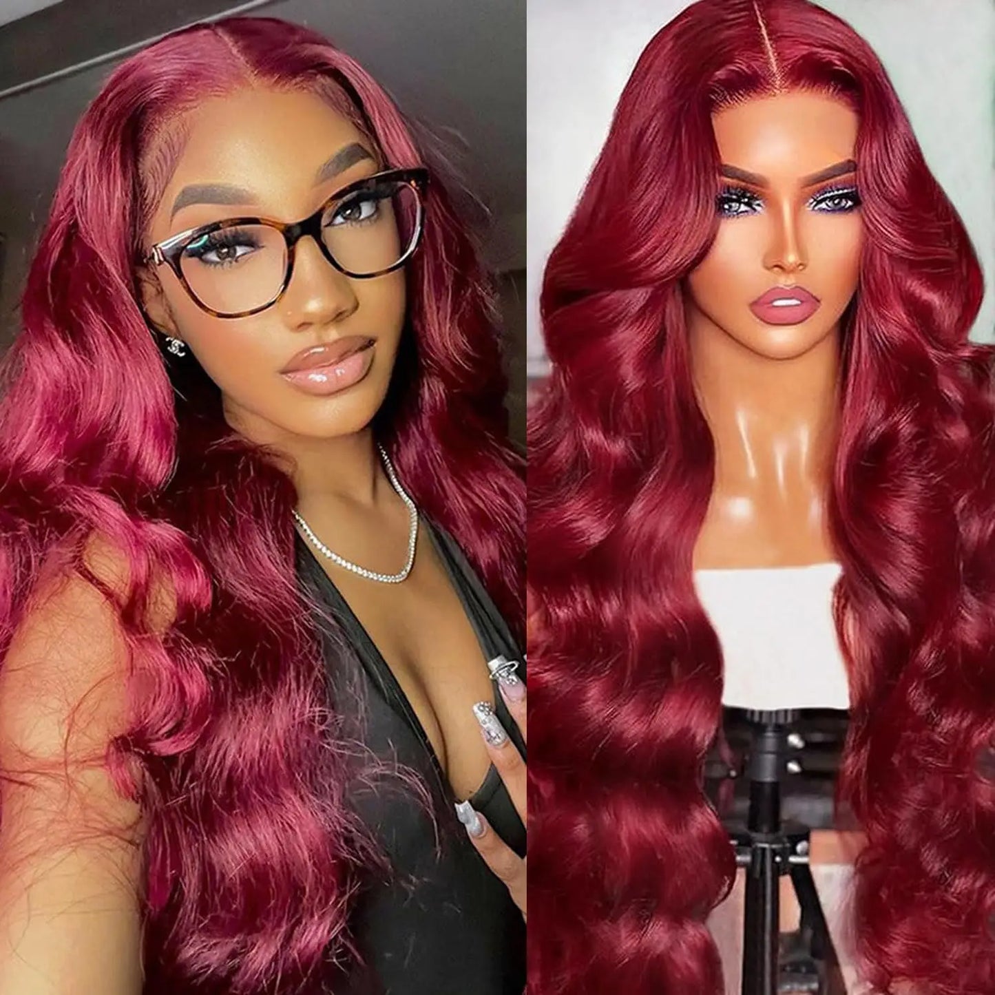 Preplucked HD Lace Frontal Wig - 13x4, Burgundy Body Wave