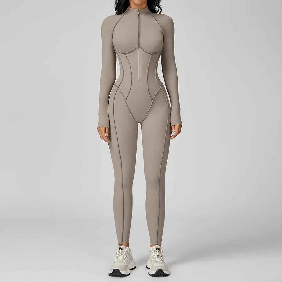 Women’s Seamless Long Sleeve Zipper Yoga Jumpsuit Slim Fit Outfit