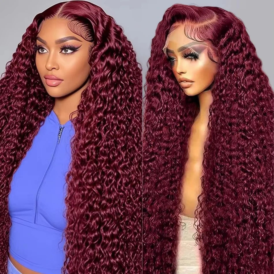 13x6 HD Lace Frontal Wig - 99J Burgundy, Deep Wave Brazilian Hair, 250% Density