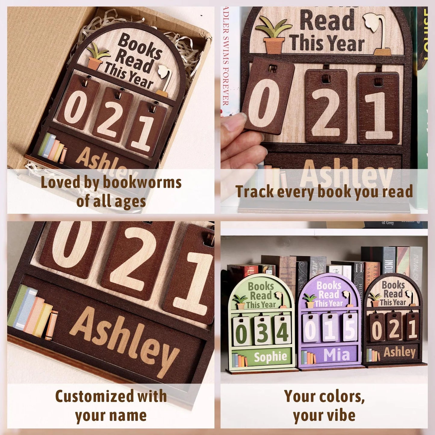 Custom Wooden Book Tracker Sign for Readers - Personalized Books Read Counter & Reading Challenge Tracker