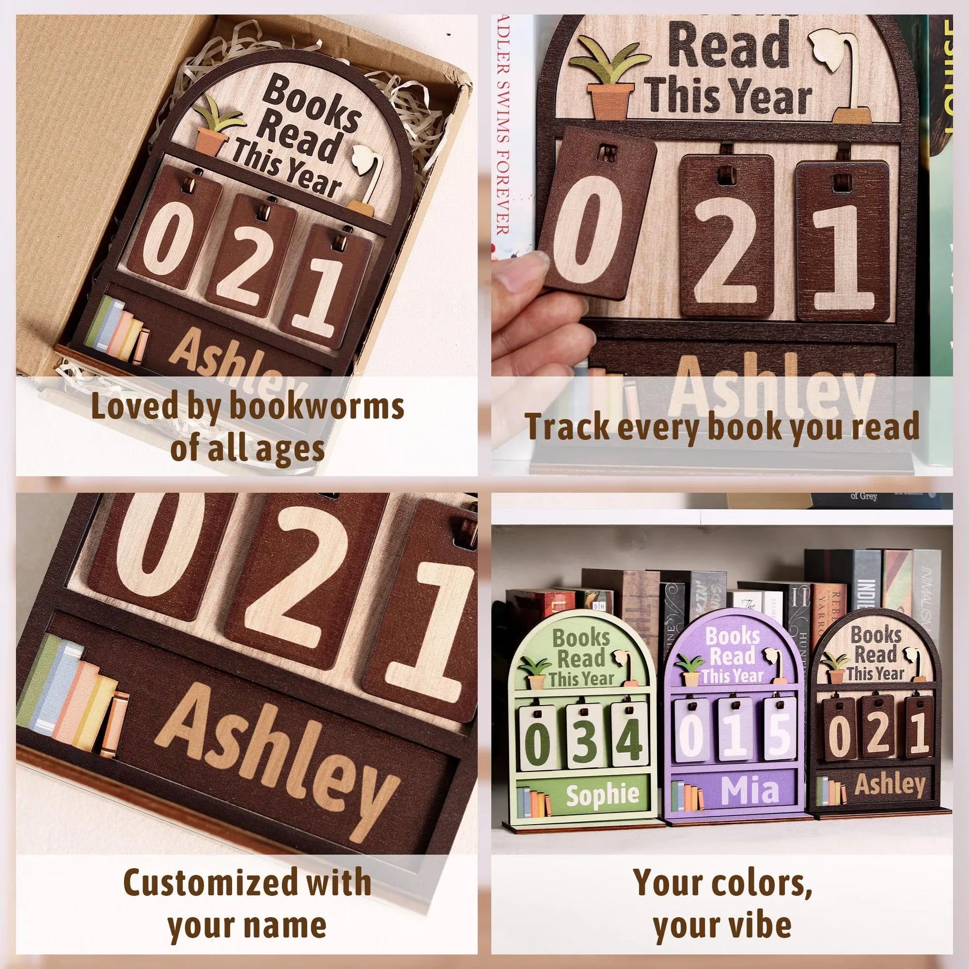 Custom Wooden Book Tracker Sign for Readers - Personalized Books Read Counter & Reading Challenge Tracker