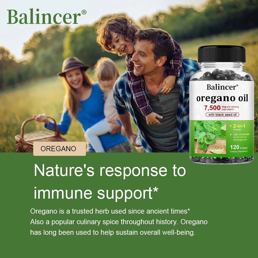 Balincer Oregano Oil Complex – 7500mg Herbal Support with Black Seed Oil (30–120 Ct)