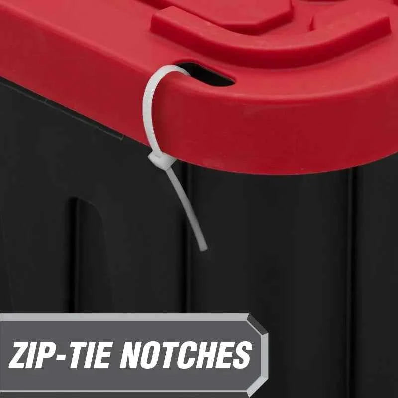 6 Pack Hyper Tough Large Storage Bin 27 Gallon Plastic Container with Snap-On Lid in Black and Red