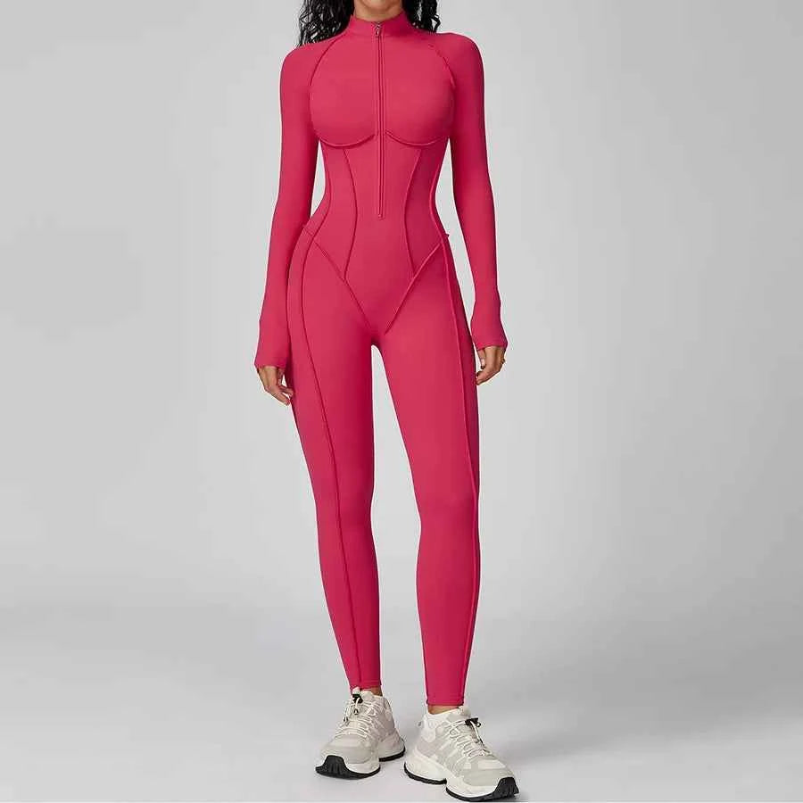Women’s Seamless Long Sleeve Zipper Yoga Jumpsuit Slim Fit Outfit