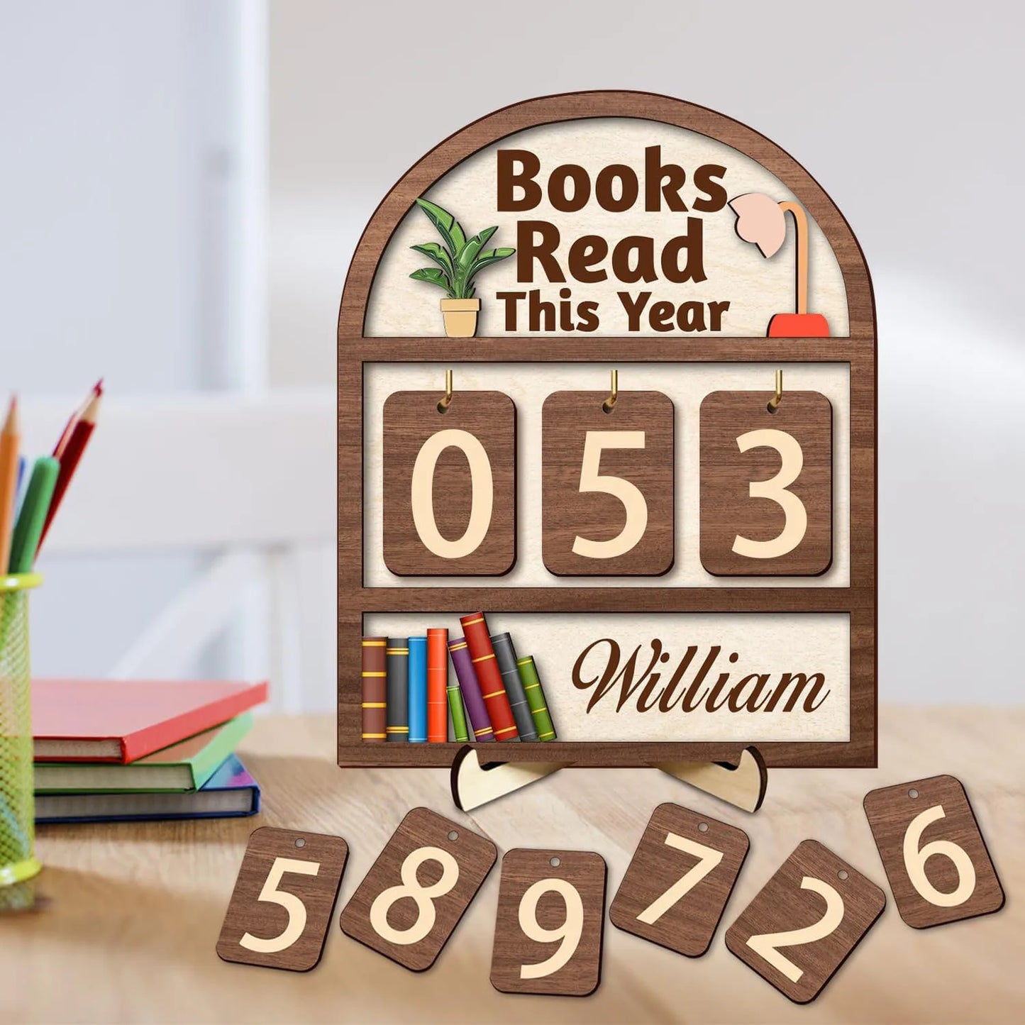 Custom Wooden Book Tracker Sign for Readers - Personalized Books Read Counter & Reading Challenge Tracker