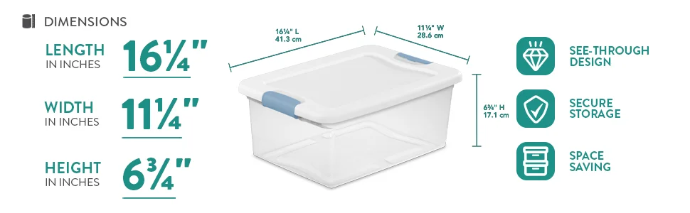 12-Pack Latching Box, Under Bed Storage Bins with Lids, Clear Plastic, 15 Quart - Heavy-Duty Organizing Containers for Close