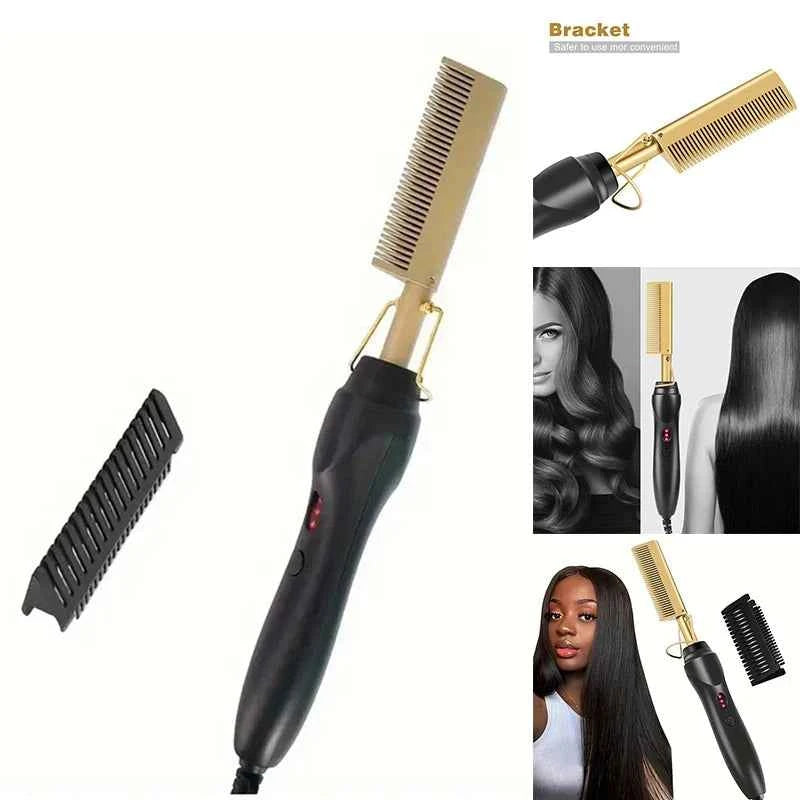 Professional Ceramic Hair Straightening Comb, Fast Heating, 3‑Gear Adjustable