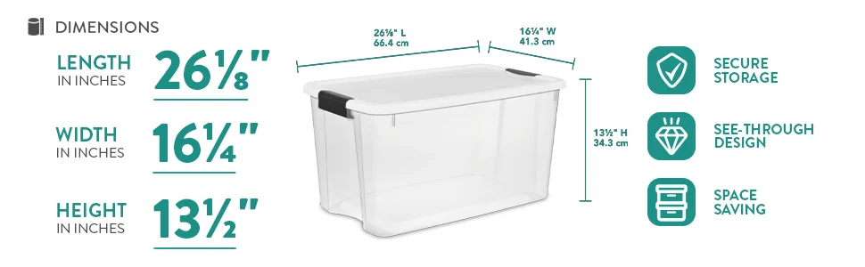 4 Pack Ultra Latching Box, Storage Bins with Lids Clear Plastic, 70 Quart - Heavy-Duty Organizing Containers for Closet Bathroom