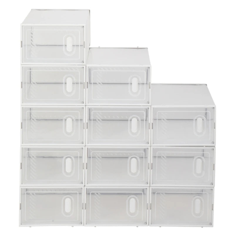 Transparent Plastic Shoe Hanger Storage Boxes - 6/12 Pack, Foldable & Stackable with Lids