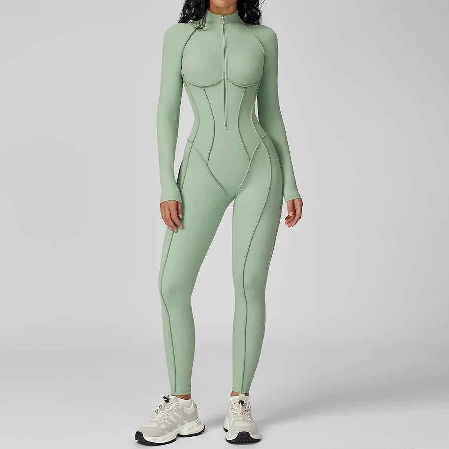 Women’s Seamless Long Sleeve Zipper Yoga Jumpsuit Slim Fit Outfit