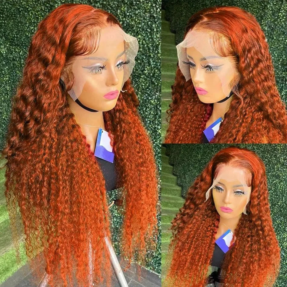 13x6 HD Lace Frontal Wig - Orange Ginger, Deep Wave Brazilian Hair, 220% Density, 30"