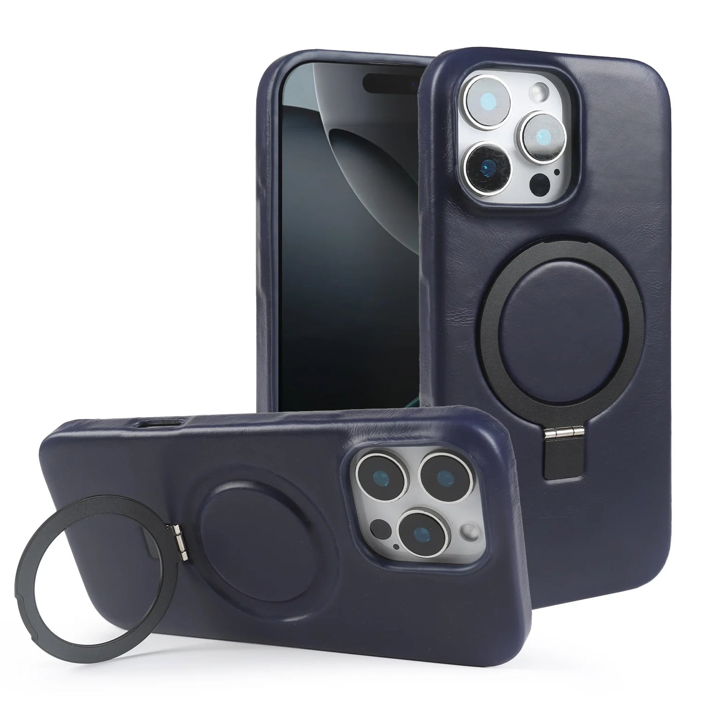 Genuine Leather Stand Case w/ Magnetic Holder for iPhone 16–11