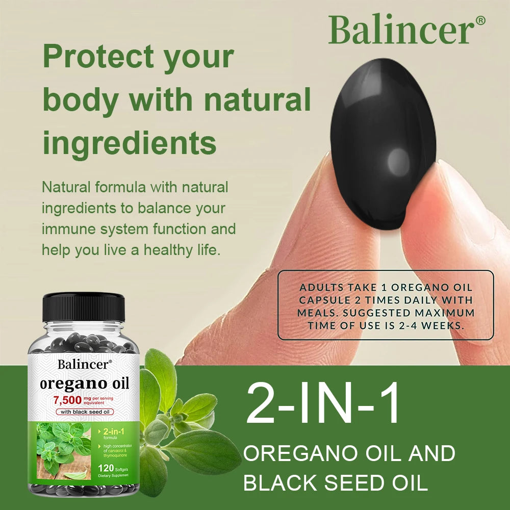 Balincer Oregano Oil Complex – 7500mg Herbal Support with Black Seed Oil (30–120 Ct)