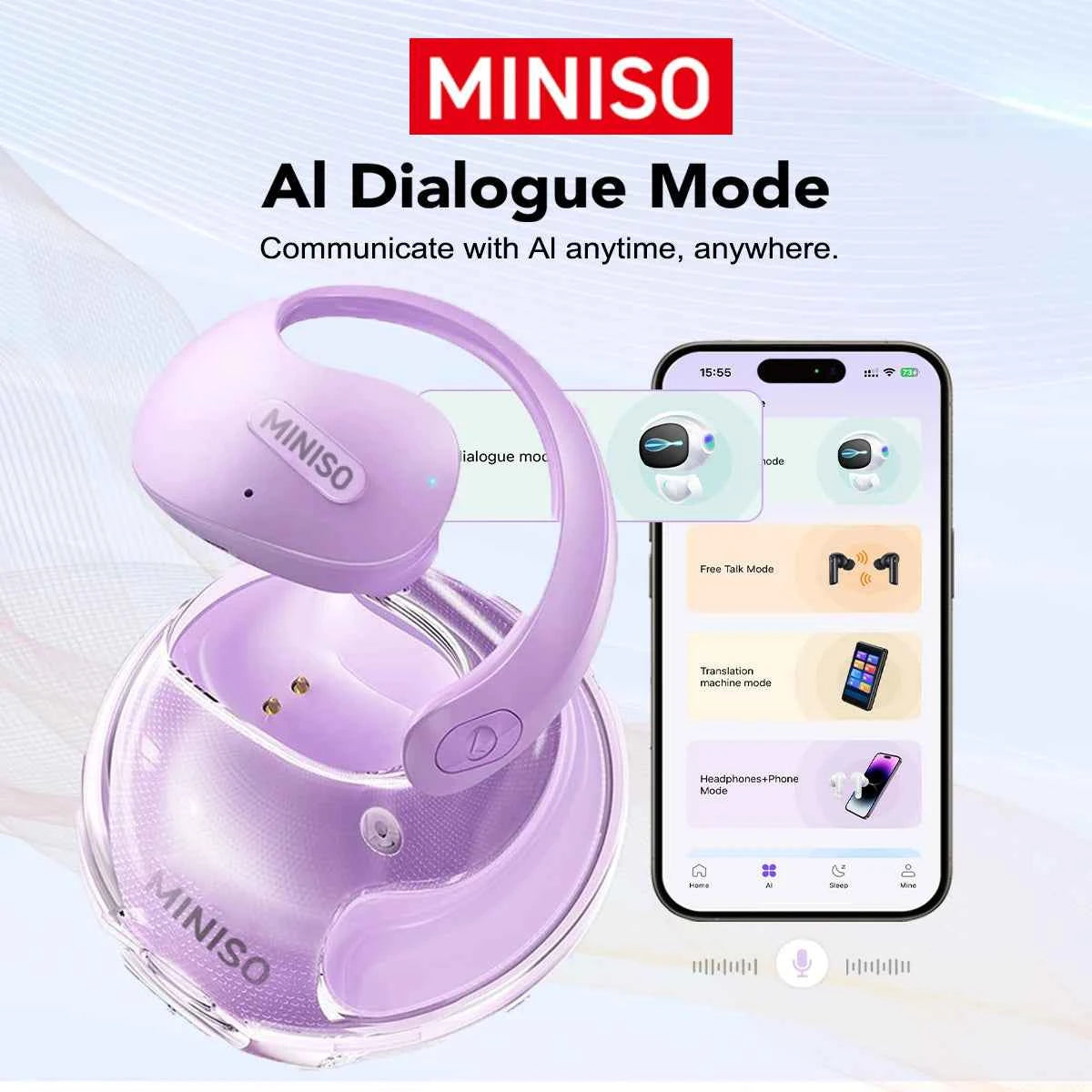 Translator MINISO X15Pro 5.4 Bluetooth Headset Translation Earphones Wireless Headphones Office Travel,ASMR Headset APP