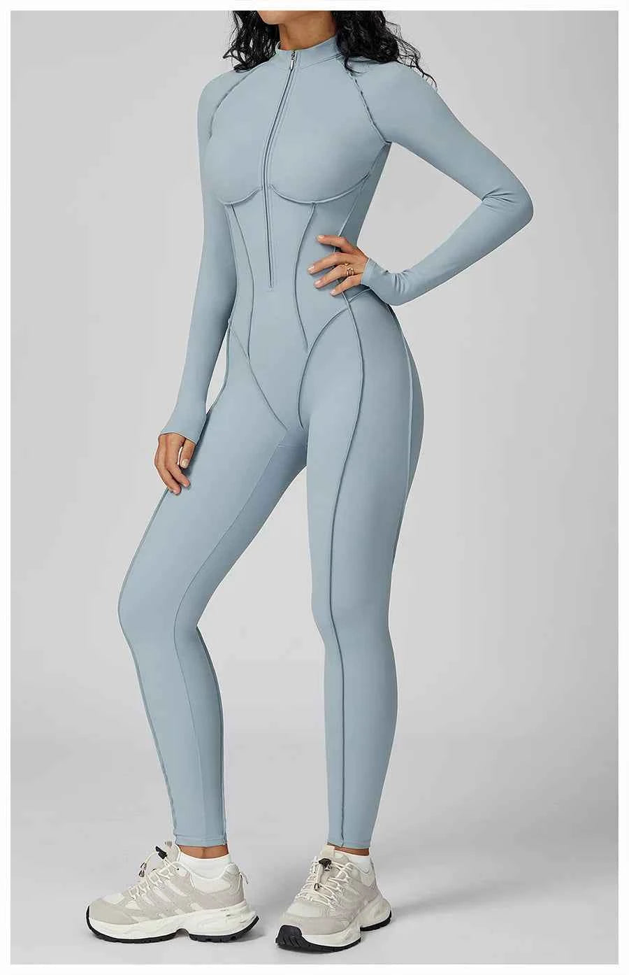 Women’s Seamless Long Sleeve Zipper Yoga Jumpsuit Slim Fit Outfit