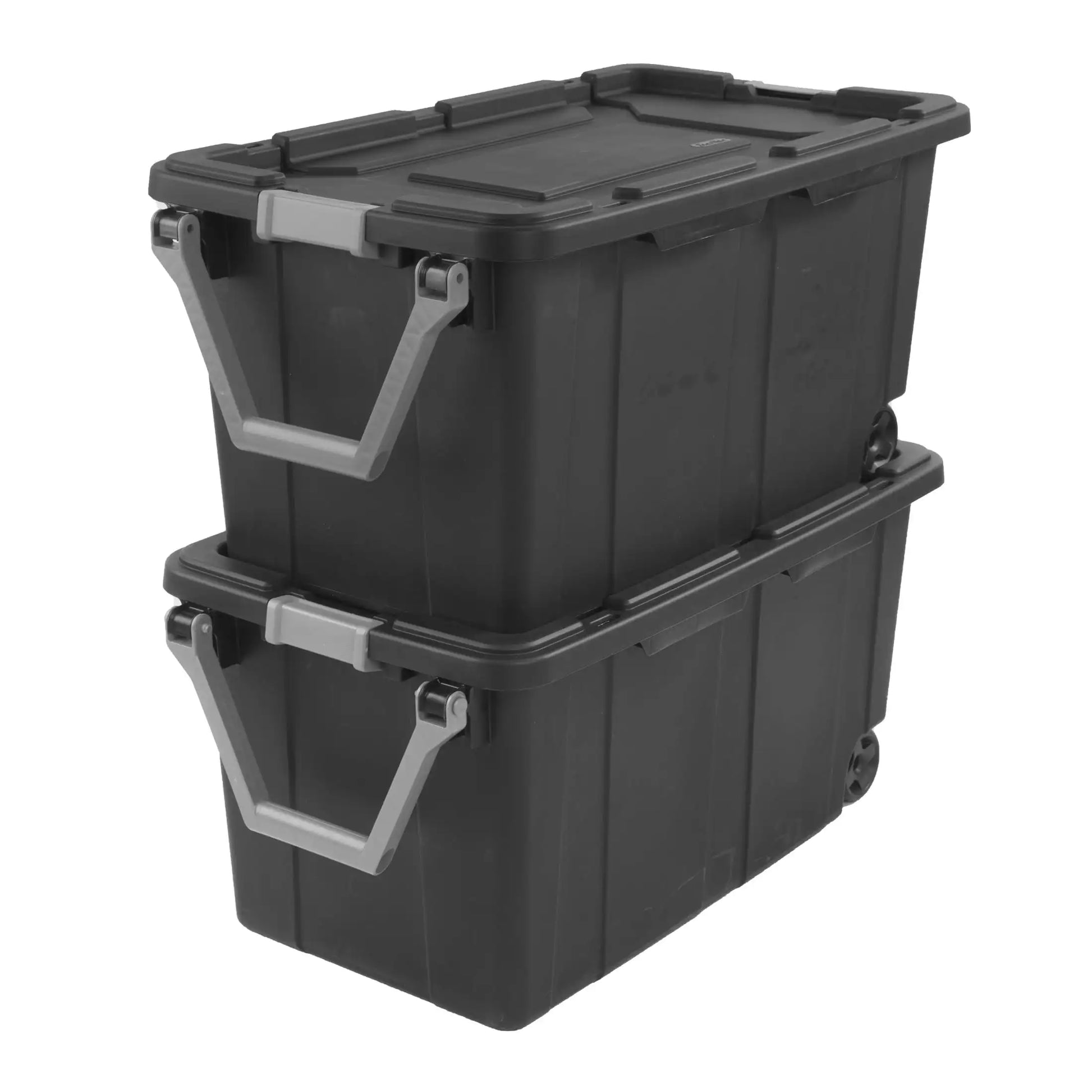 Sterilite 40 Gallon Wheeled Industrial Tote Plastic, Black, Set of 2