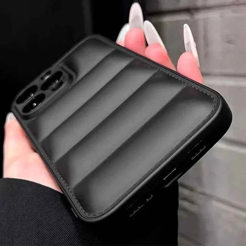 Colorful Down Jacket Phone Case – Soft Silicone Shockproof Cover for iPhone 11–16 Pro Max