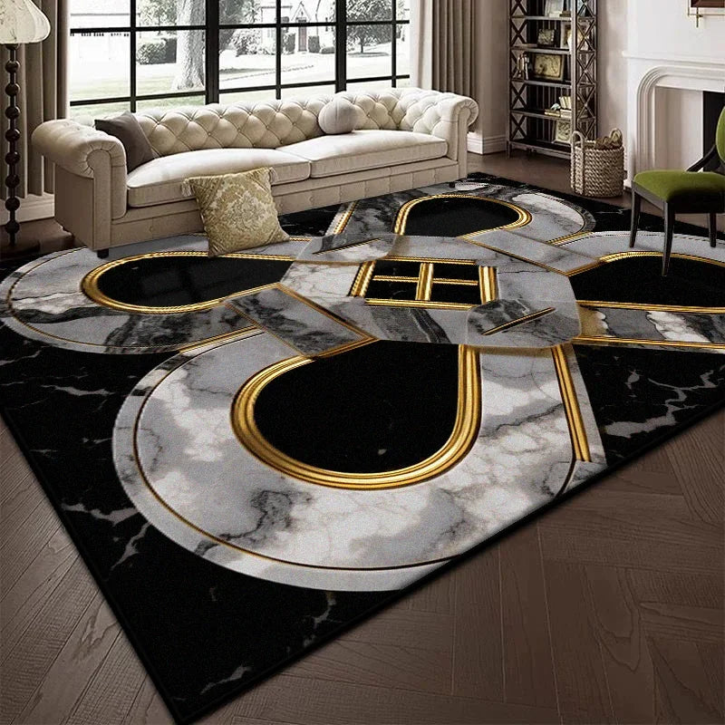 Luxury Black Marble Carpet for Living Room Bedroom Decoration Sofa Large Area Rug Cloakroom Office Fluffy Mat