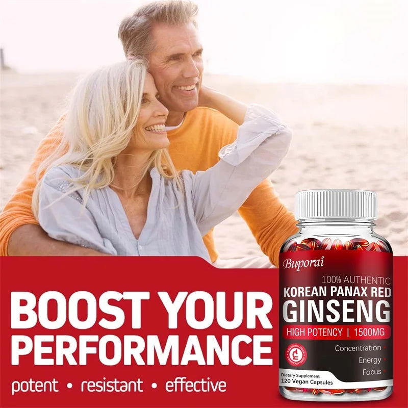 Korean Red Panax Ginseng Capsules - Increases Energy, Mood, Stamina & Performance Supports Mental HealthSupplements