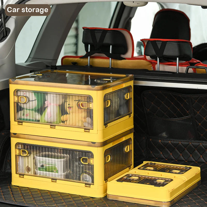 60L Foldable Plastic Storage Box - Glossy Organizer for Clothes, Books & Camping Gear