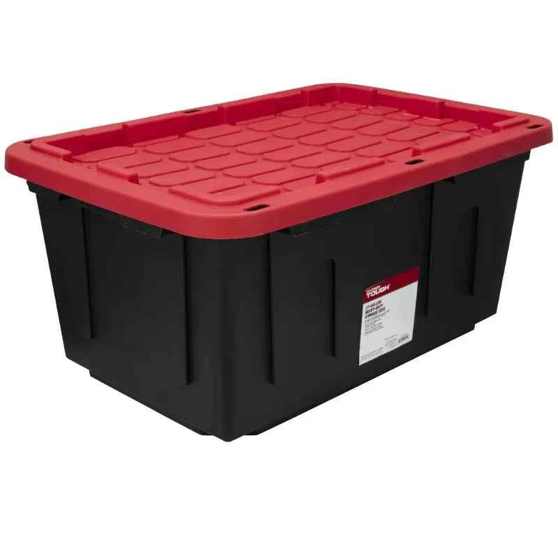 6 Pack Hyper Tough Large Storage Bin 27 Gallon Plastic Container with Snap-On Lid in Black and Red