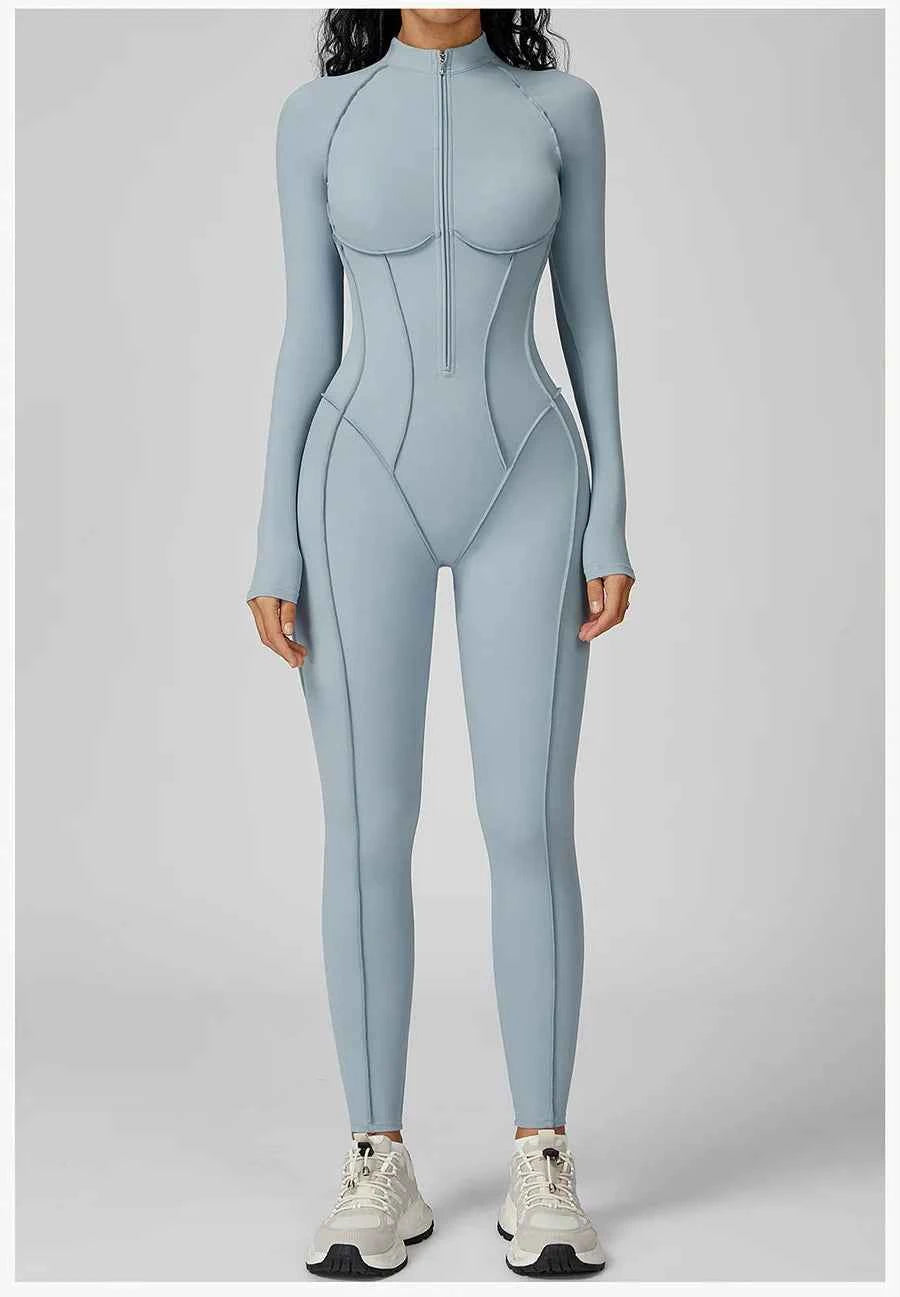 Women’s Seamless Long Sleeve Zipper Yoga Jumpsuit Slim Fit Outfit