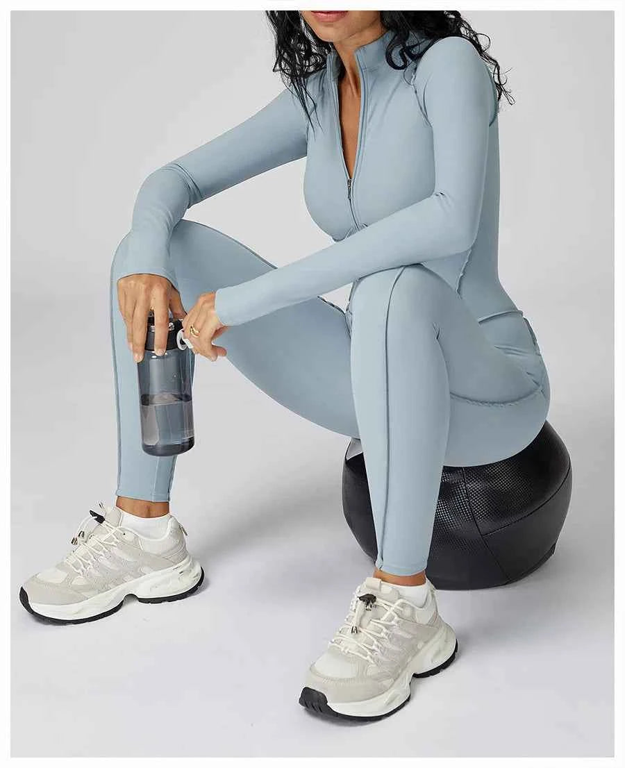 Women’s Seamless Long Sleeve Zipper Yoga Jumpsuit Slim Fit Outfit