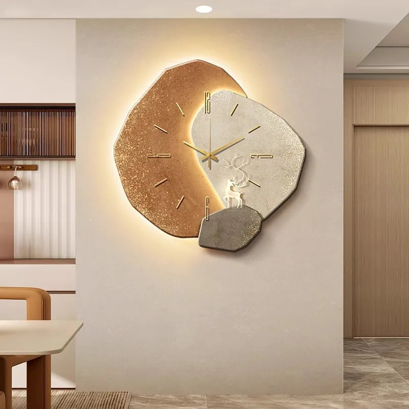 Lucky Stone Modern Wall Clock - High-End Silent Home Clock for Living Room and Wall Hanging