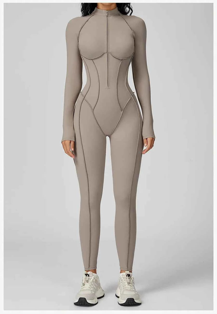 Women’s Seamless Long Sleeve Zipper Yoga Jumpsuit Slim Fit Outfit