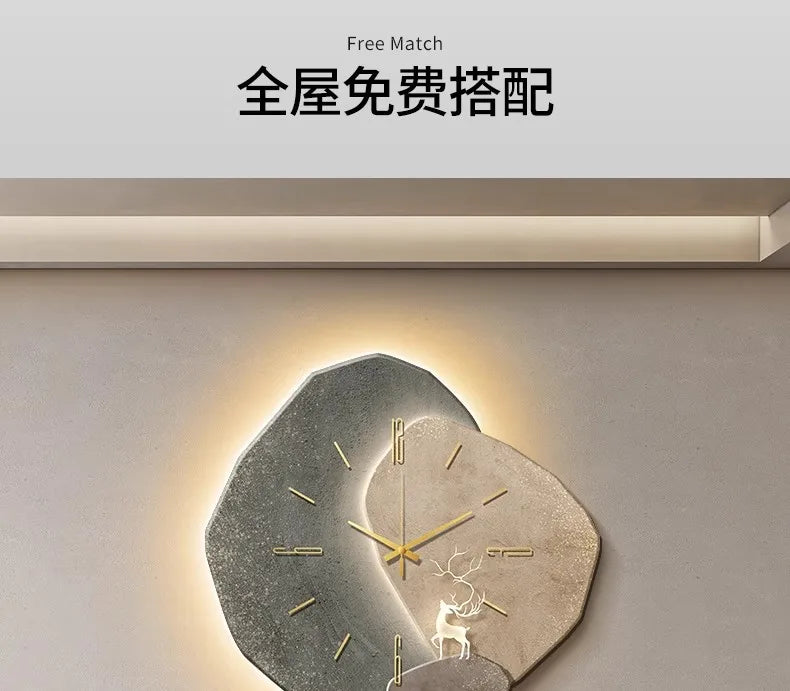 Lucky Stone Modern Wall Clock - High-End Silent Home Clock for Living Room and Wall Hanging