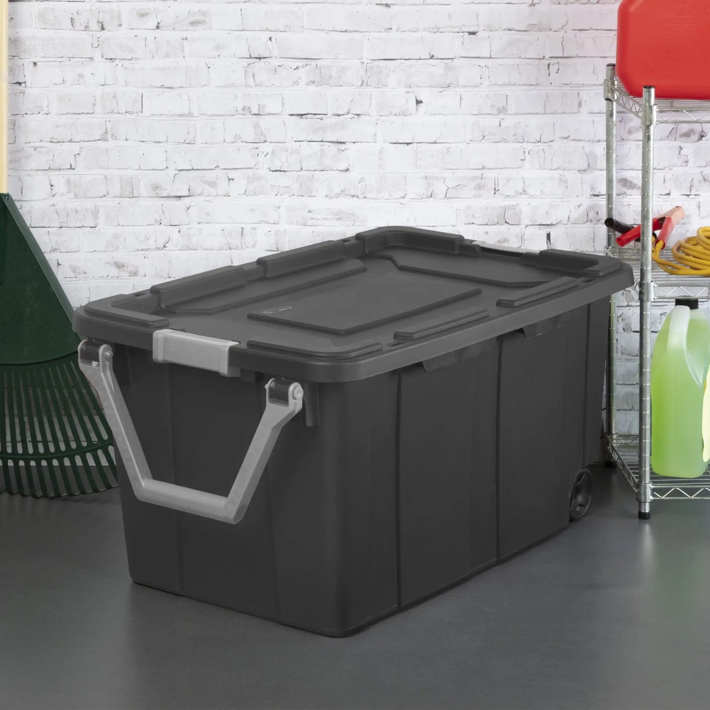 Sterilite 40 Gallon Wheeled Industrial Tote Plastic, Black, Set of 2
