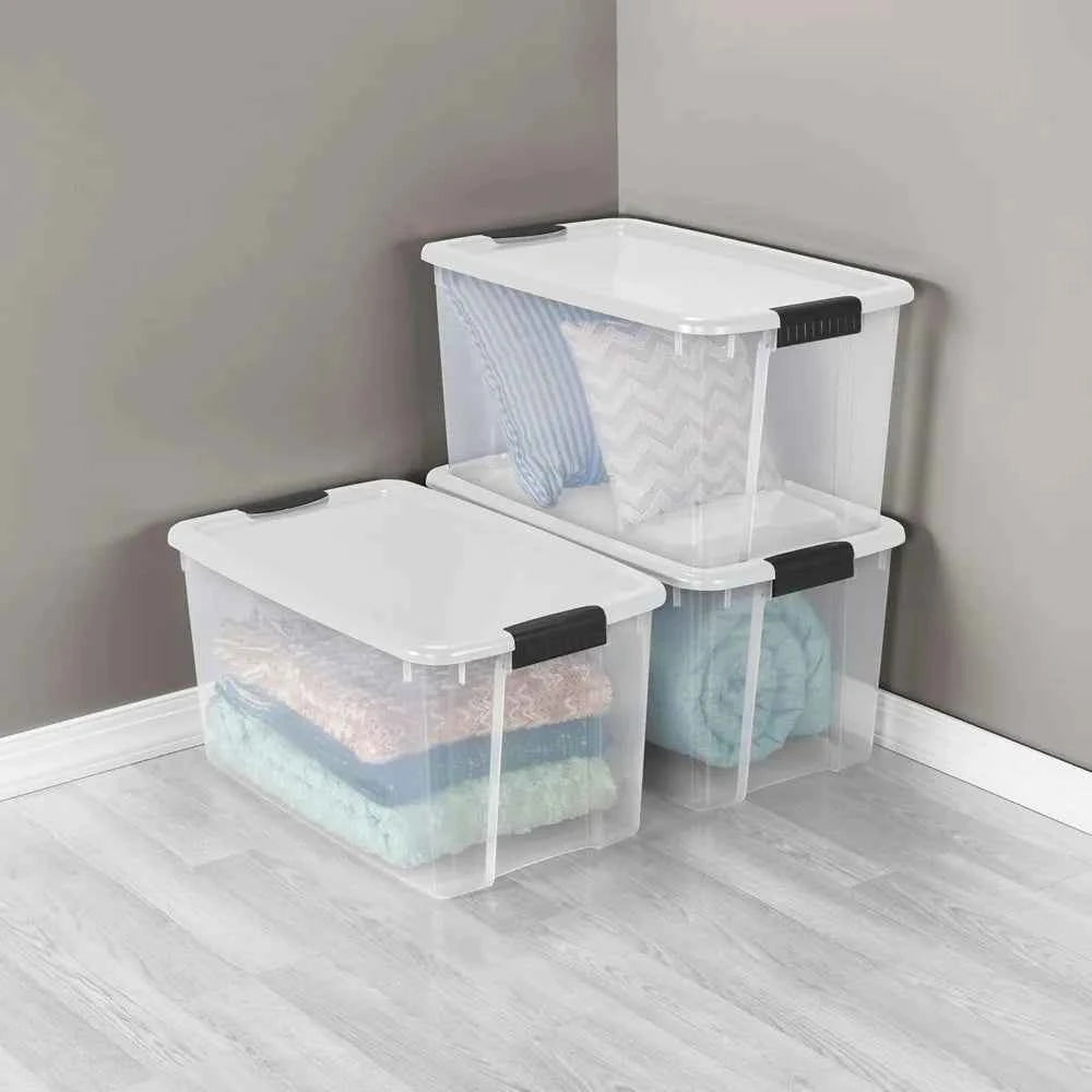 4 Pack Ultra Latching Box, Storage Bins with Lids Clear Plastic, 70 Quart - Heavy-Duty Organizing Containers for Closet Bathroom