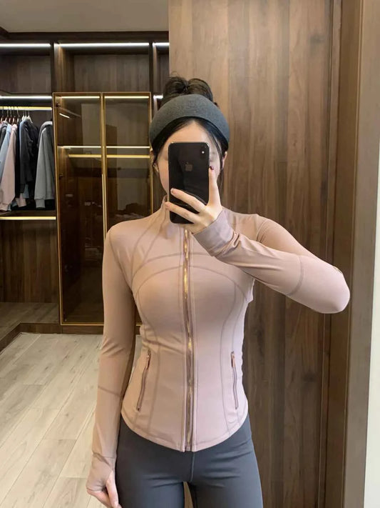 LULU FLORA Women’s Slim Fit Gold Zipper Yoga Jacket Quick‑Dry