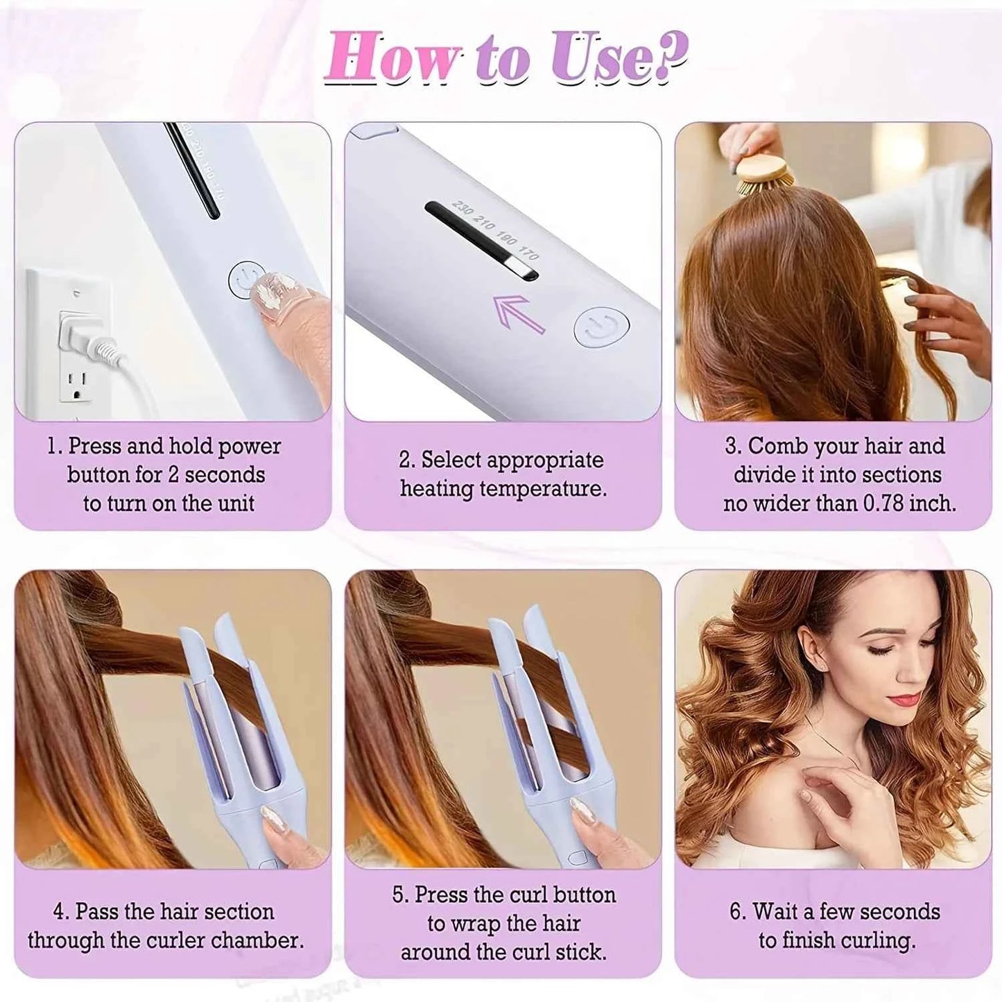 Tourmaline Ceramic Hair Curler, Thermostatic Heat, 160–230°C, 31mm Barrel