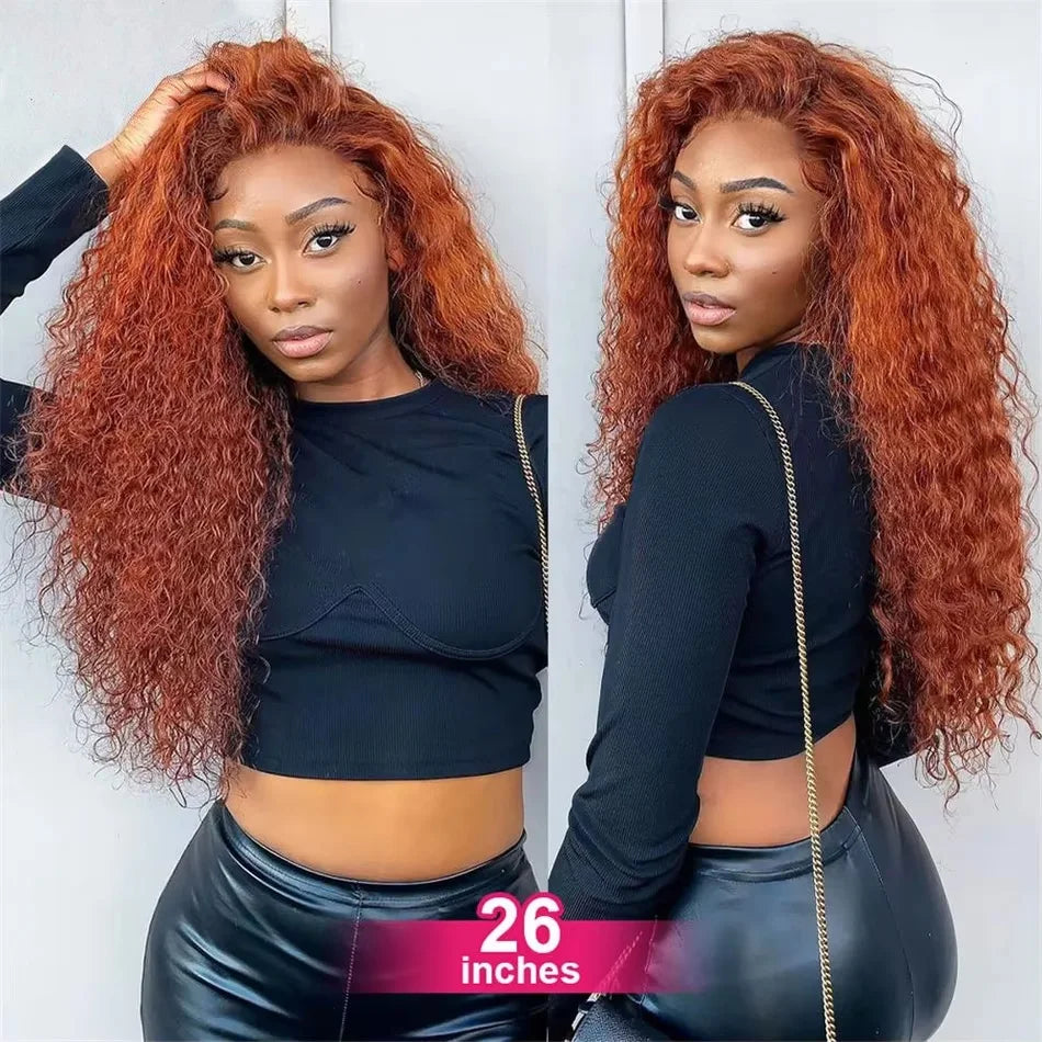 13x6 HD Lace Frontal Wig - Orange Ginger, Deep Wave Brazilian Hair, 220% Density, 30"