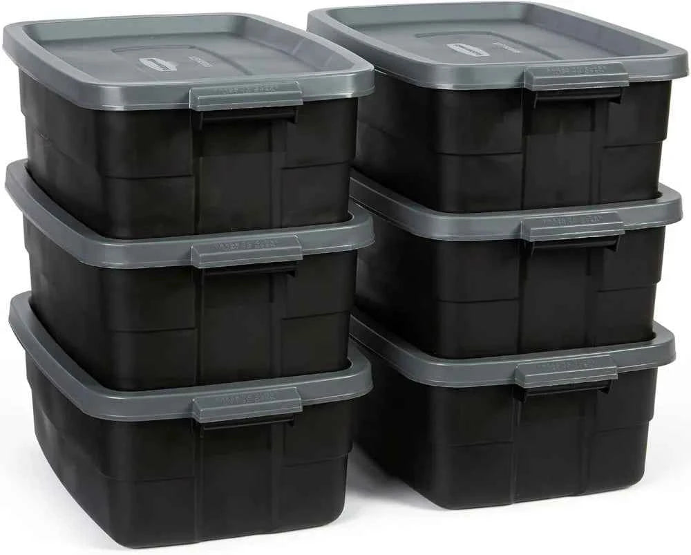 6-Pack Totes for Storage with Lids, Heavy Duty Plastic Storage Bins with Lids, Black Gray, 10 GAL - Stackable for Garage, Attic