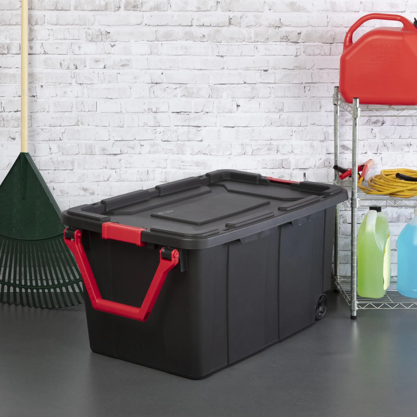 Sterilite 40 Gallon Wheeled Industrial Tote Plastic, Black, Set of 2