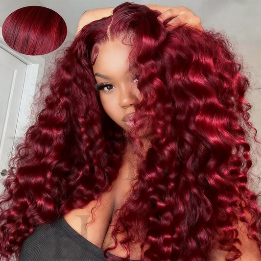 13x6 HD Lace Frontal Wig - 99J Burgundy, Deep Wave Brazilian Hair, 250% Density