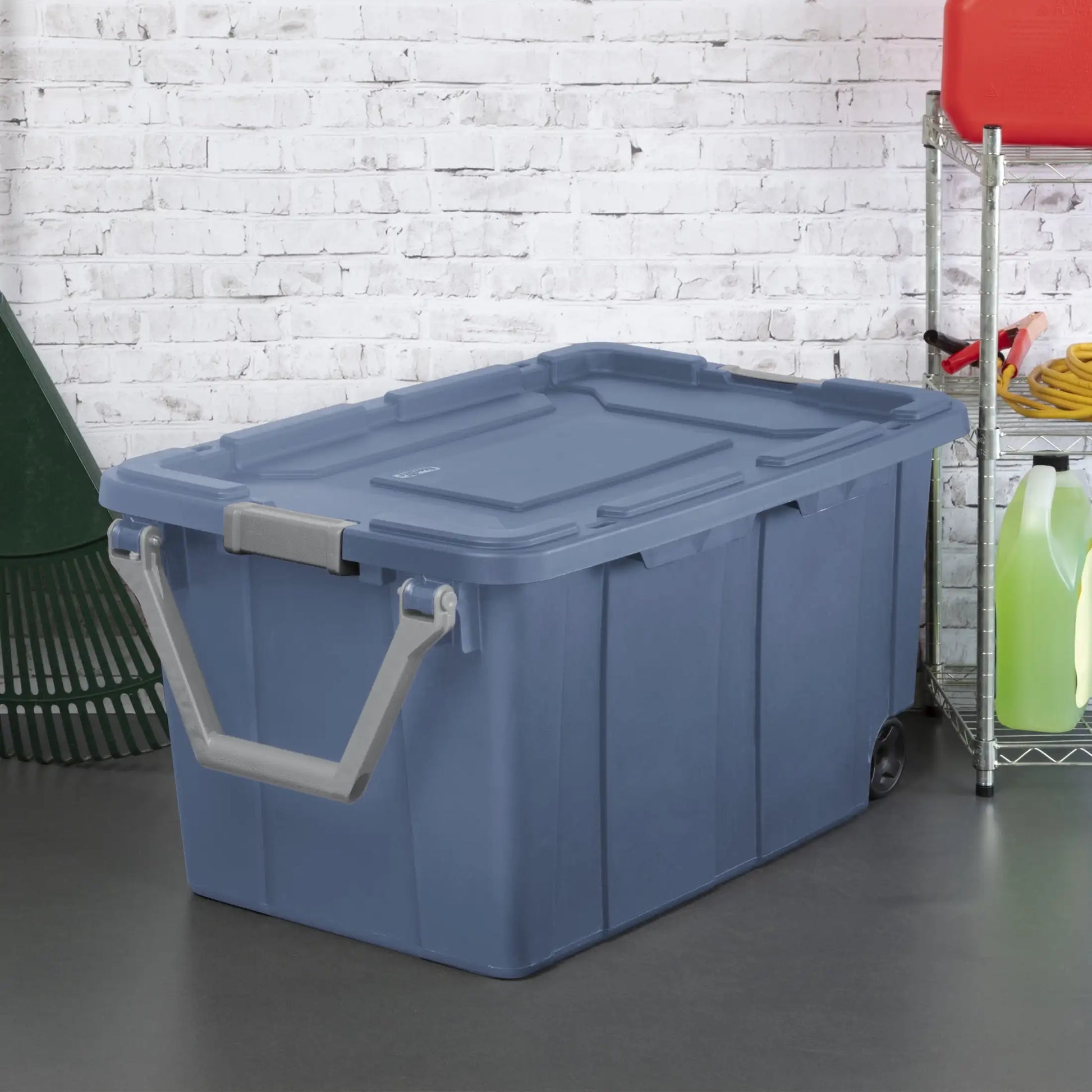 Sterilite 40 Gallon Wheeled Industrial Tote Plastic, Black, Set of 2