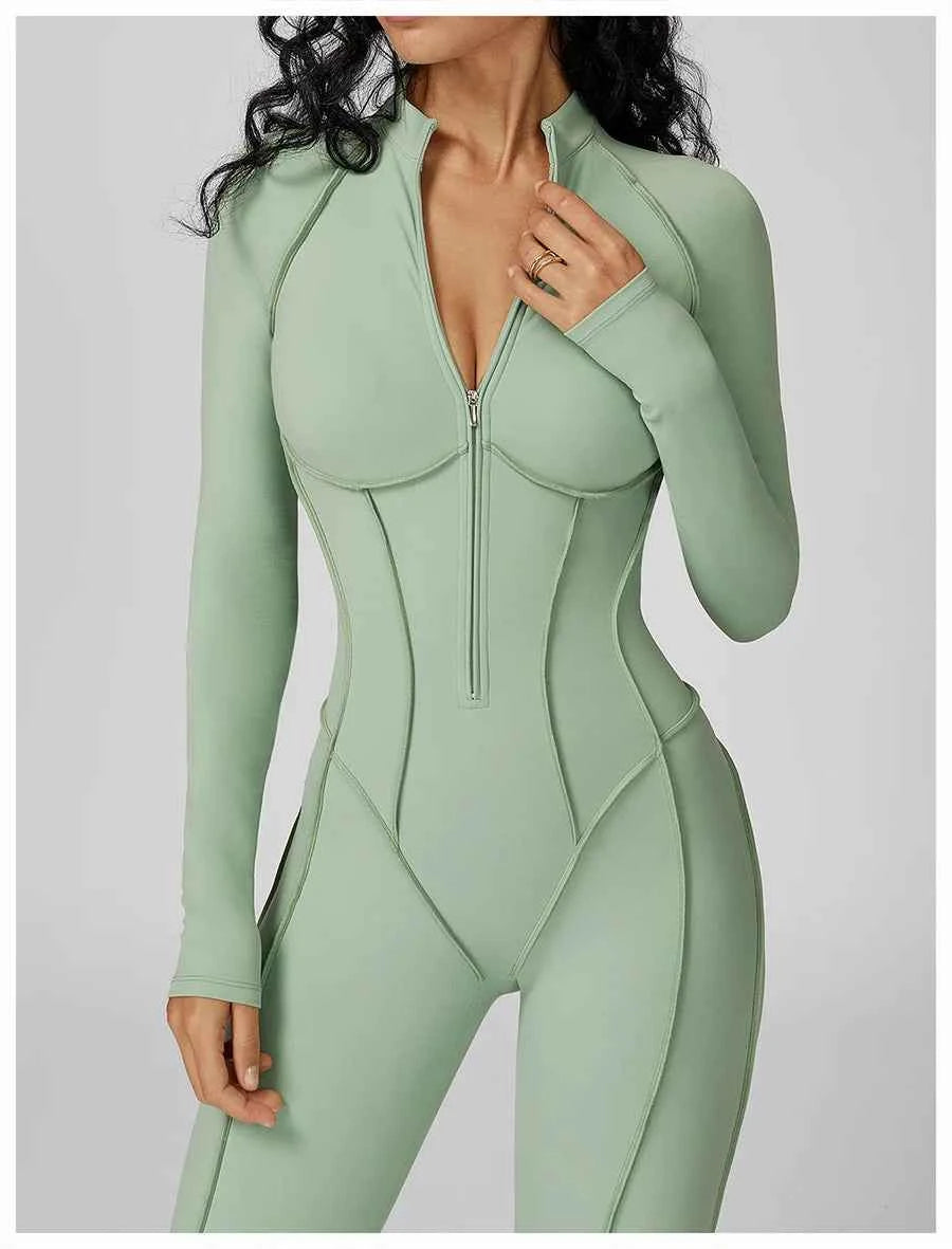 Women’s Seamless Long Sleeve Zipper Yoga Jumpsuit Slim Fit Outfit