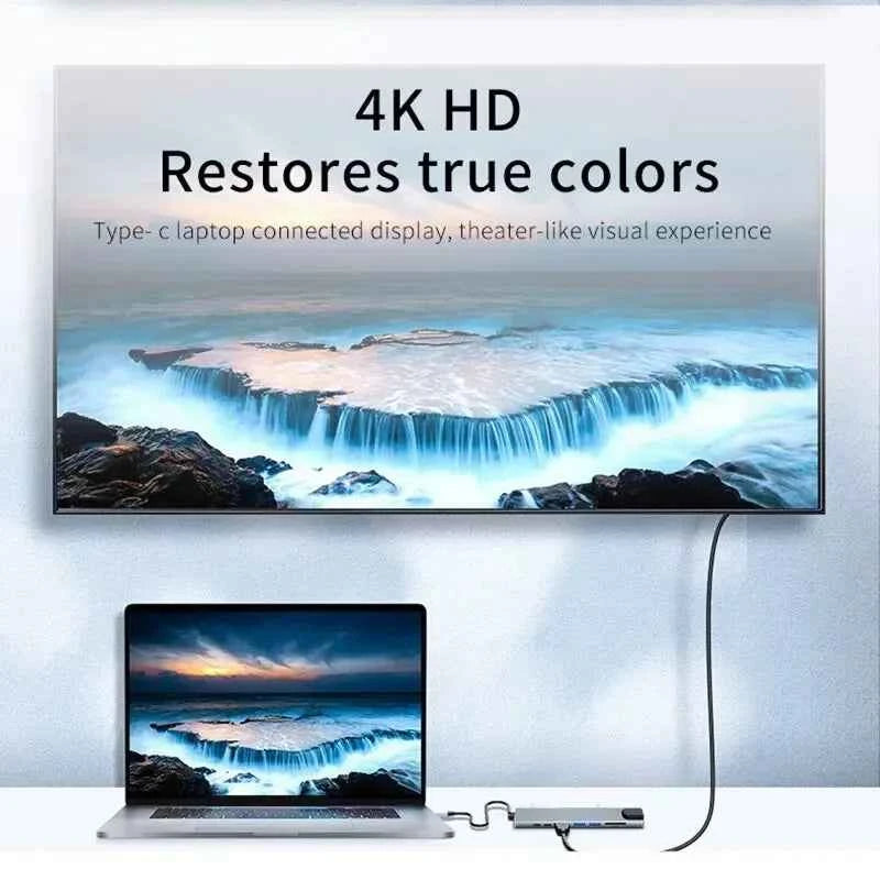 8‑in‑1 USB Type‑C Hub Adapter — 4K HDTV, SD/TF, RJ45, PD Fast Charge for MacBook & Laptops