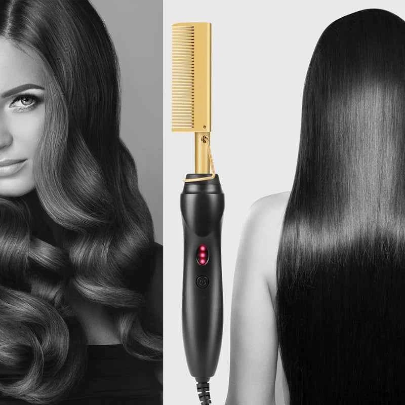 Professional Ceramic Hair Straightening Comb, Fast Heating, 3‑Gear Adjustable