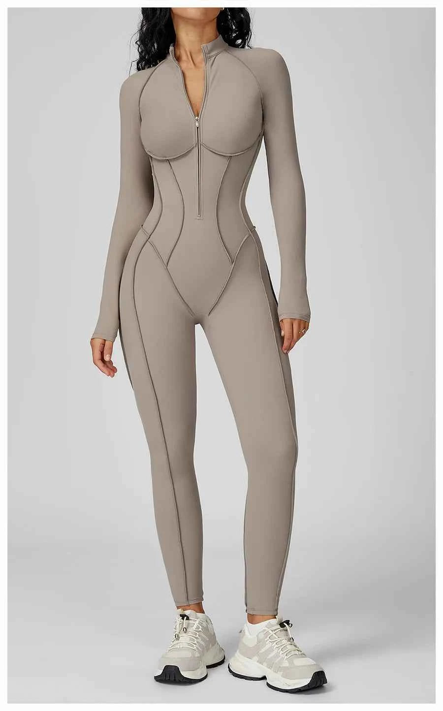 Women’s Seamless Long Sleeve Zipper Yoga Jumpsuit Slim Fit Outfit
