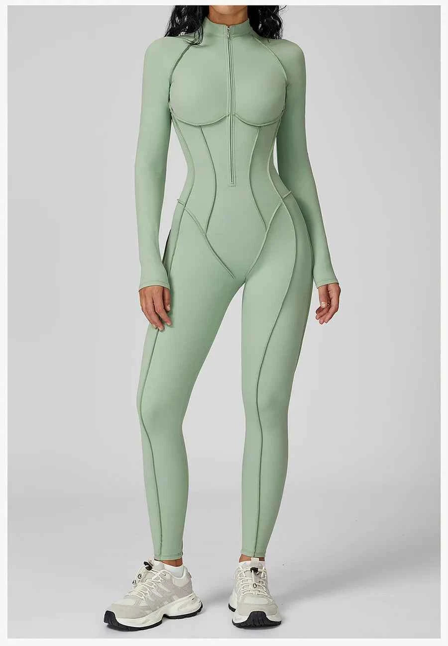 Women’s Seamless Long Sleeve Zipper Yoga Jumpsuit Slim Fit Outfit