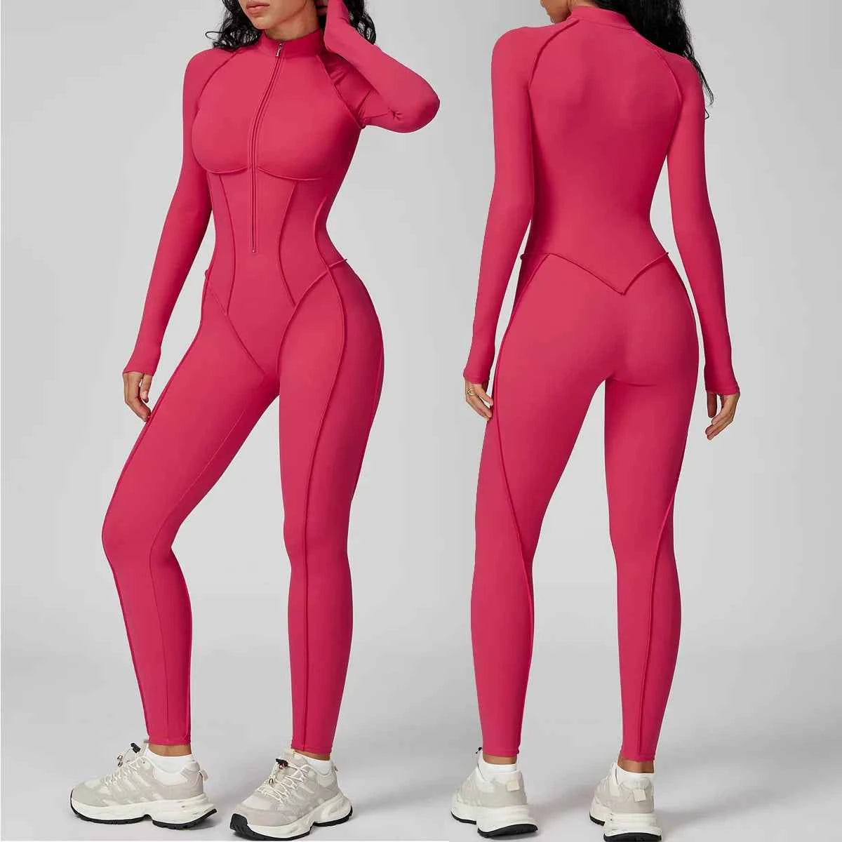 Women’s Seamless Long Sleeve Zipper Yoga Jumpsuit Slim Fit Outfit